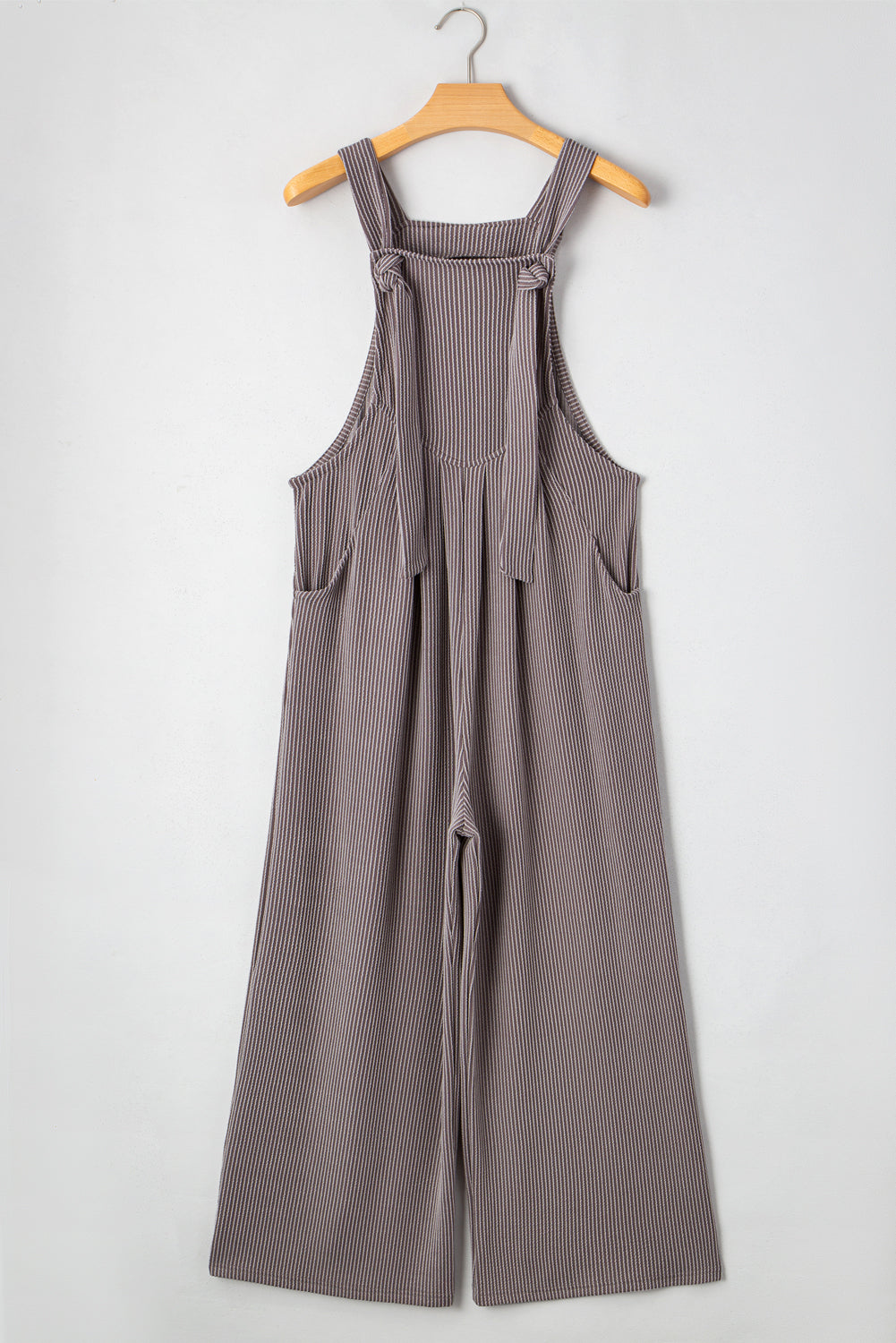 Dark Gray Corded Adjustable Strap Wide Leg Overall