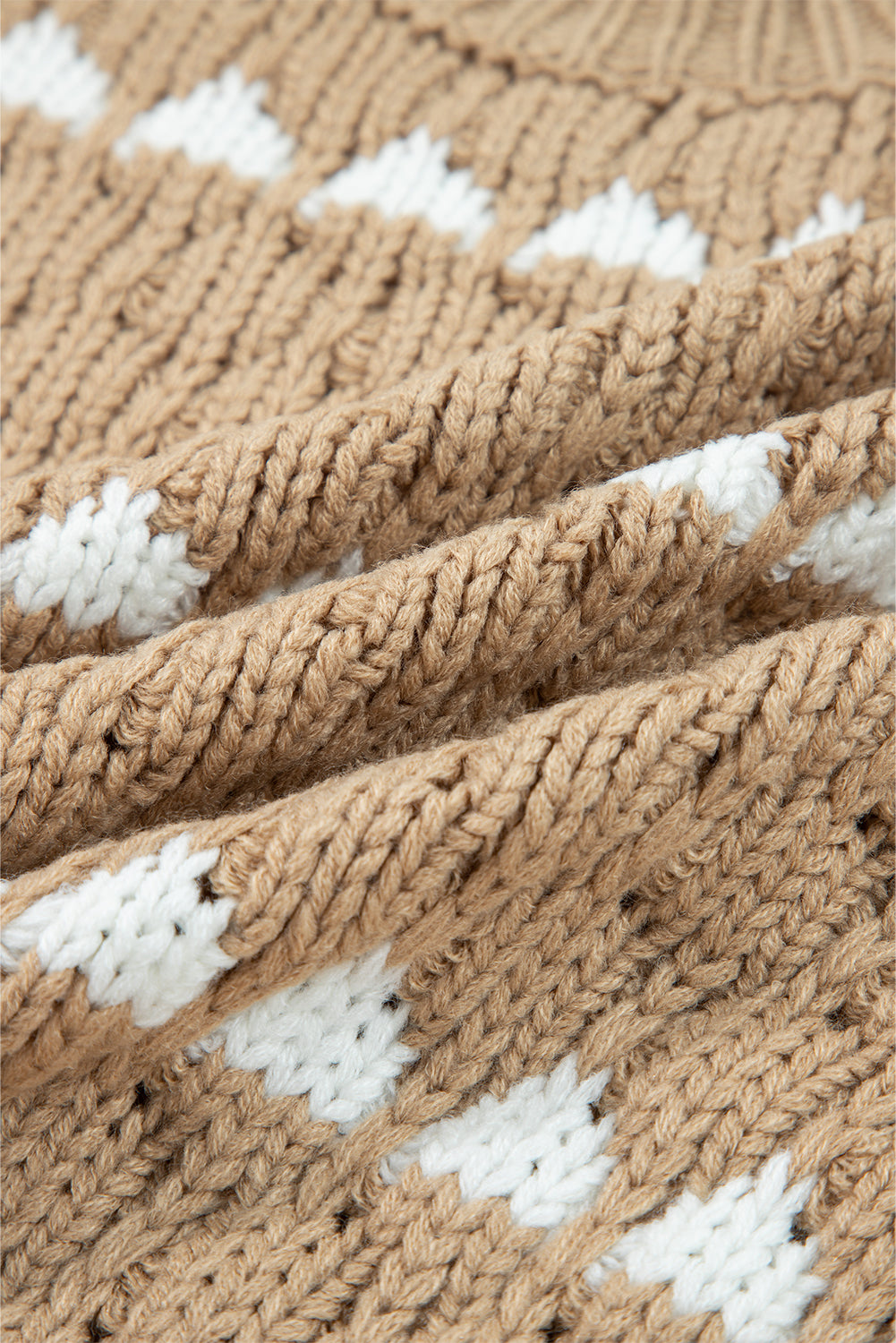 Khaki Textured Knit Puff Sleeve Baggy Sweater