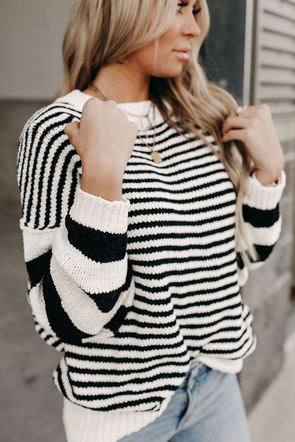 Black & White Striped Sleeve Knit Sweater