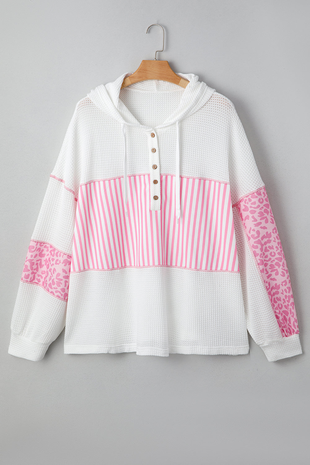 Pink Stripe Waffle Knit Plus Size Hoodie