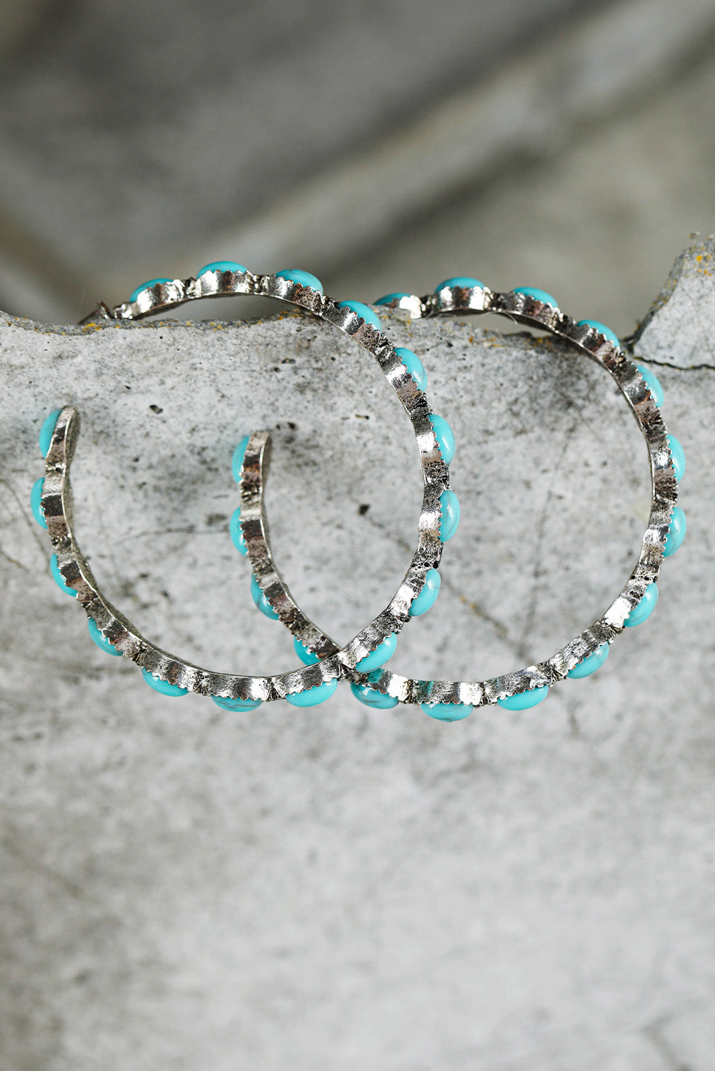 Turquoise Gem Retro Hoop Earrings