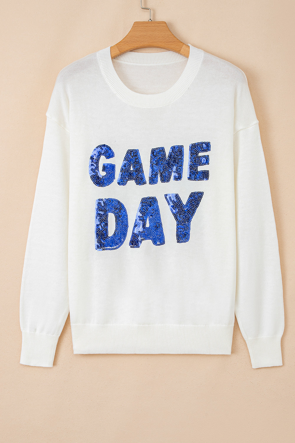 White & Blue Sequined ‘GAME DAY’ Sweater