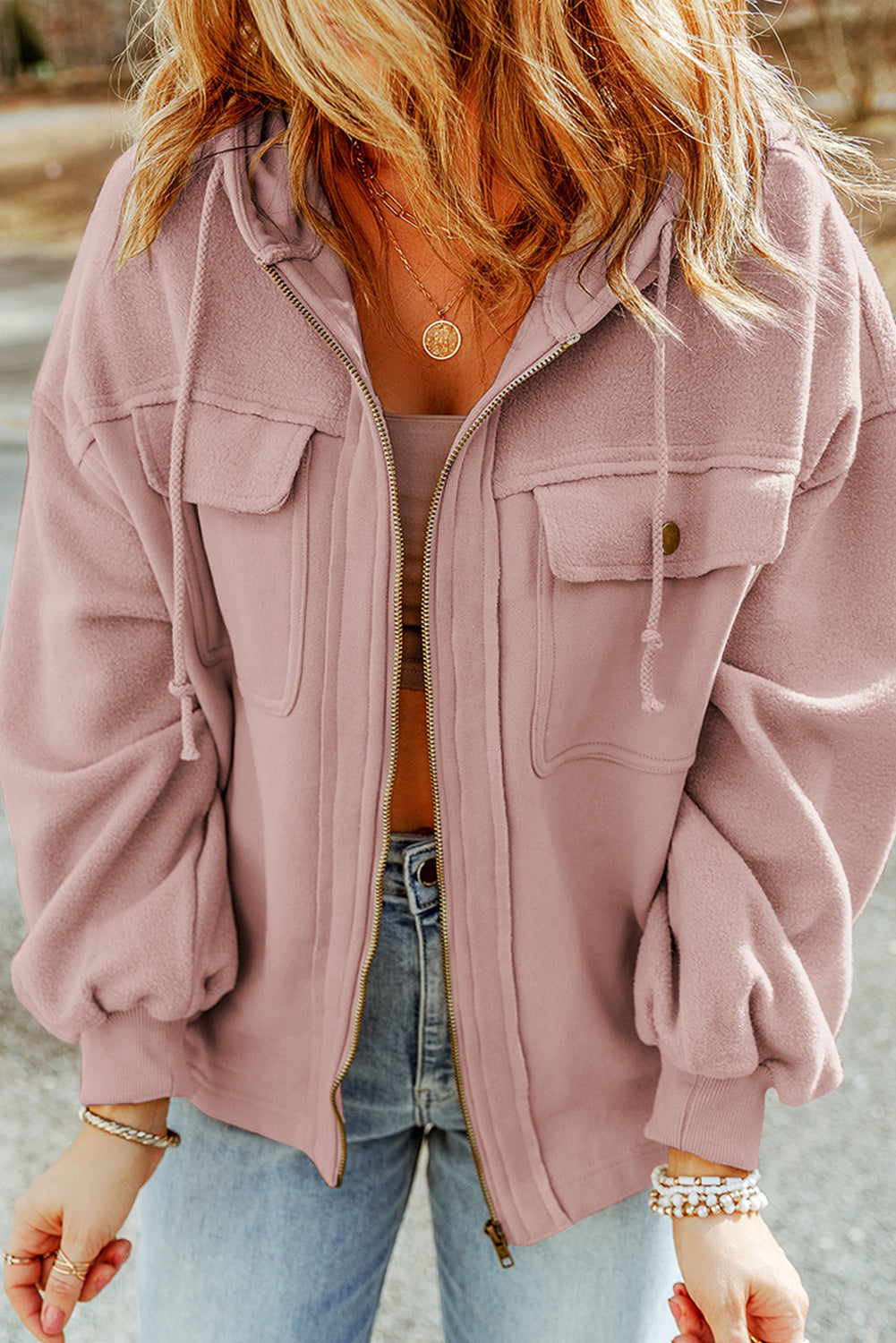 Pink Flap Pocket Zip Up Jacket