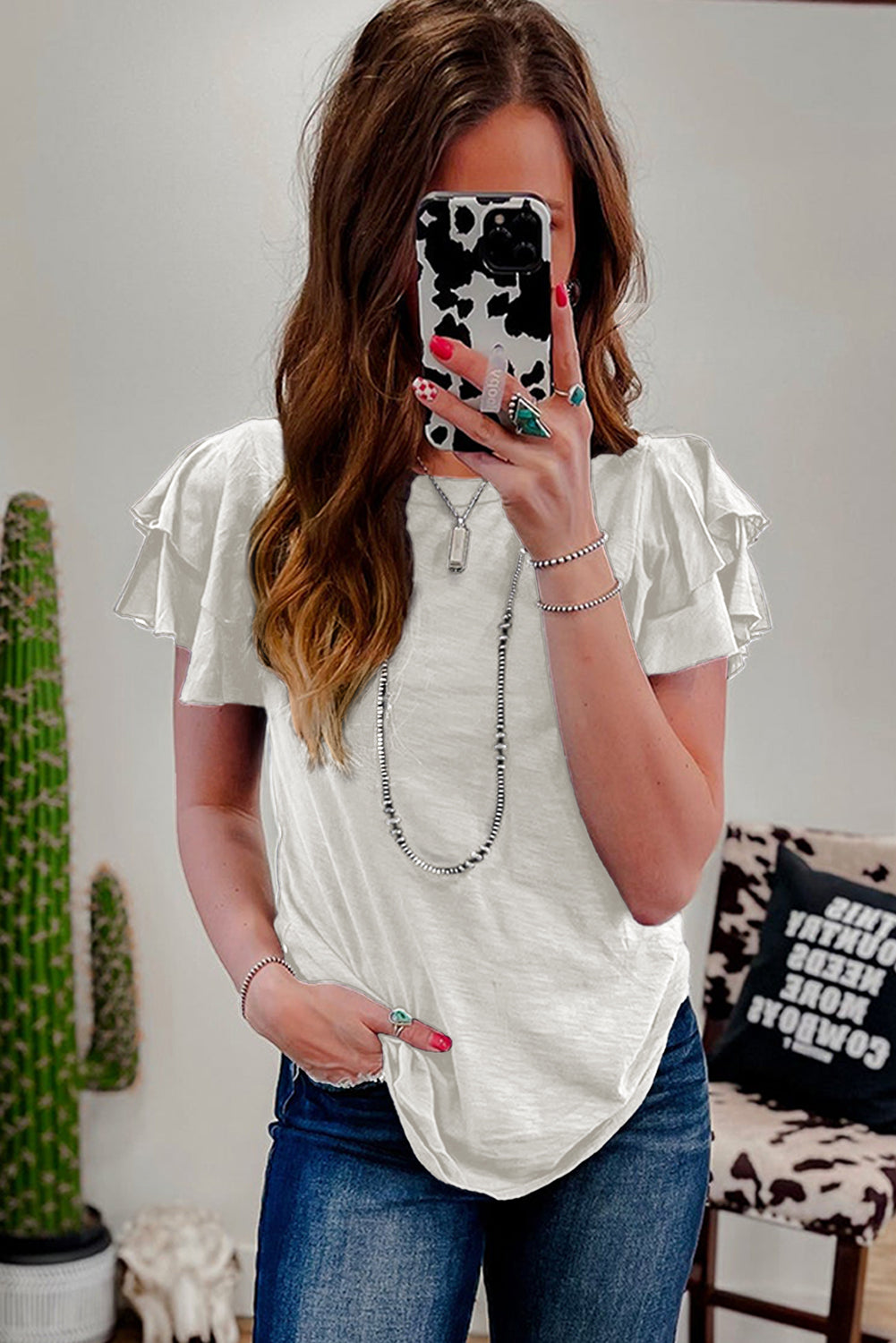 White Layered Ruffle Short Sleeve Top
