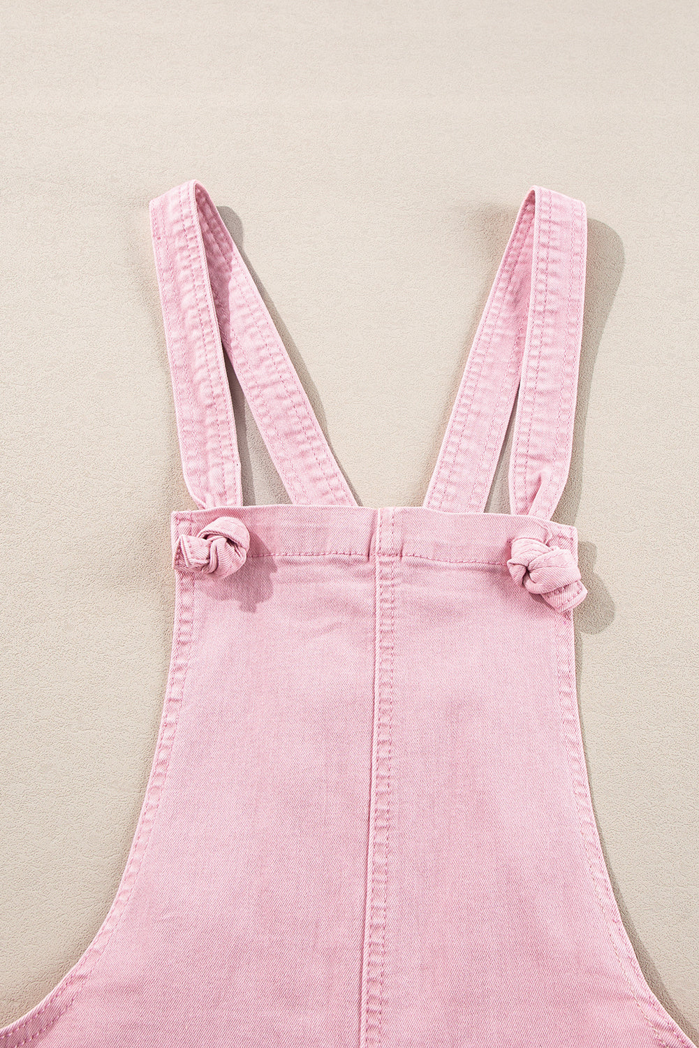 Pink Knot Straps Denim Romper with Pockets