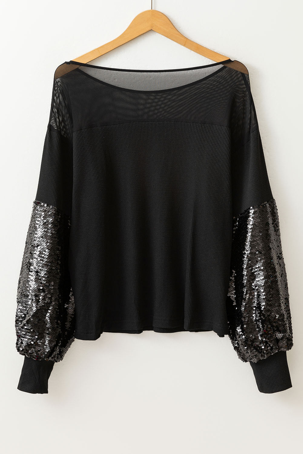 Black Sequin Sleeve Blouse