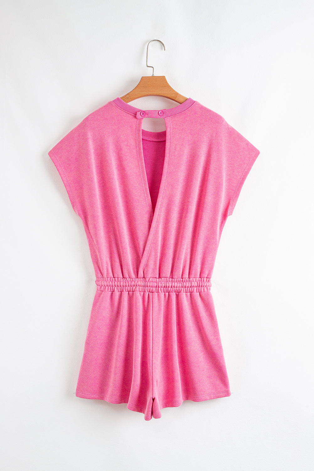 Pink Mineral Wash Hollow Back Short Sleeve Romper
