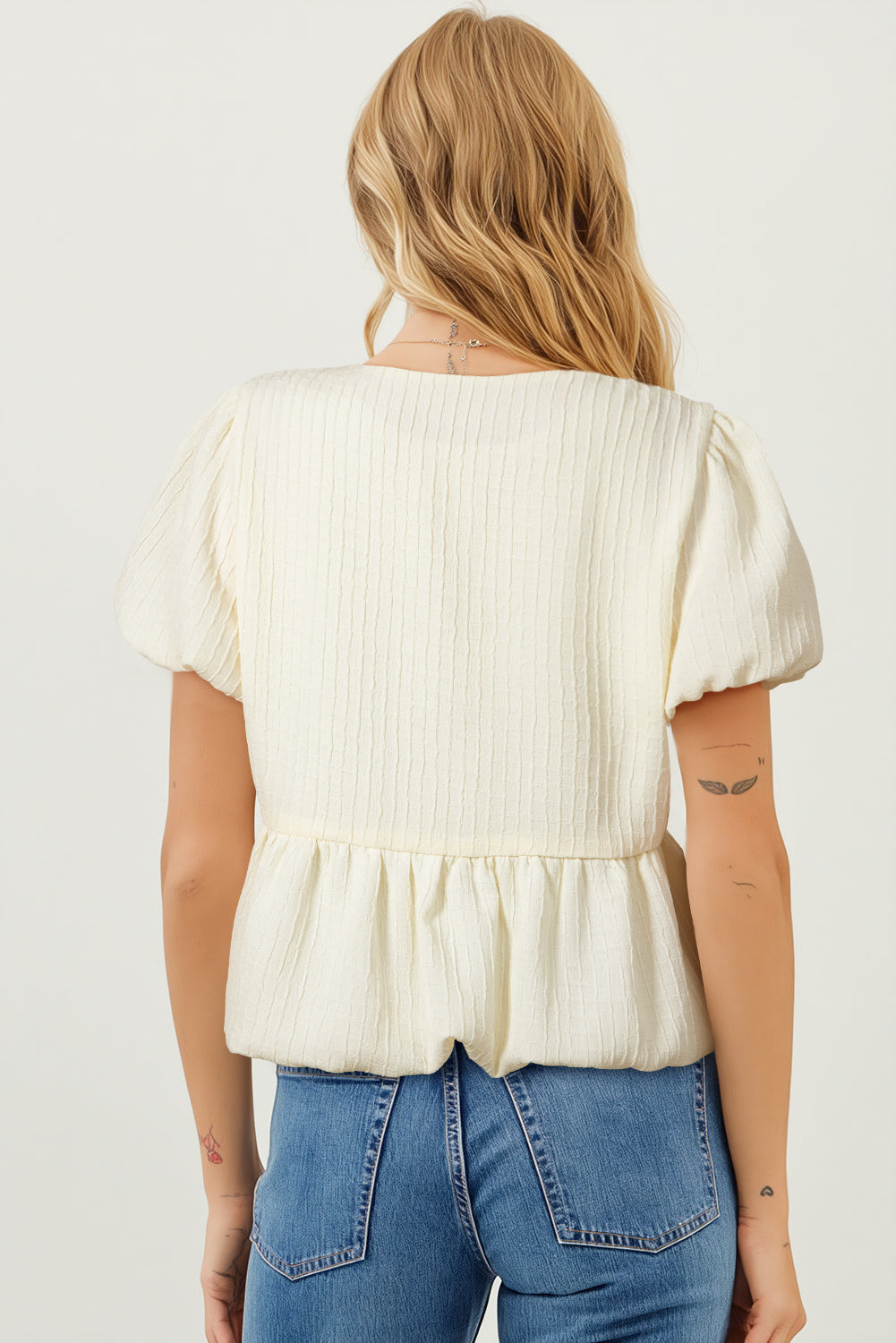 White Bow Tie Short Sleeve Blouse
