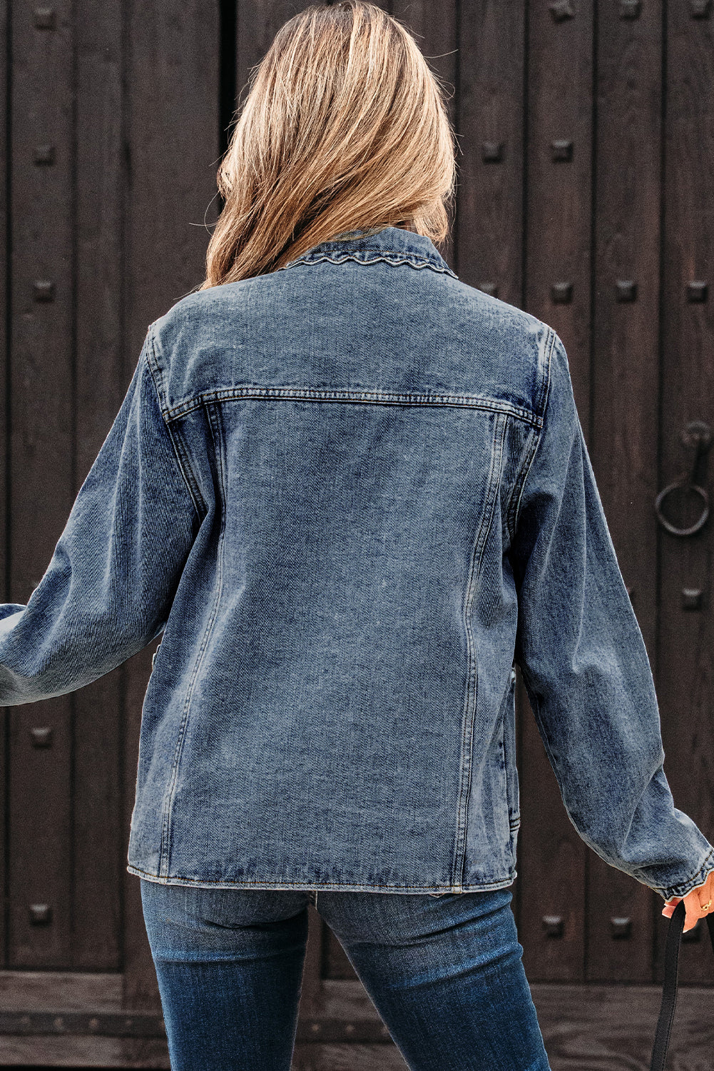 Scallop Trim Button Up Denim Jacket