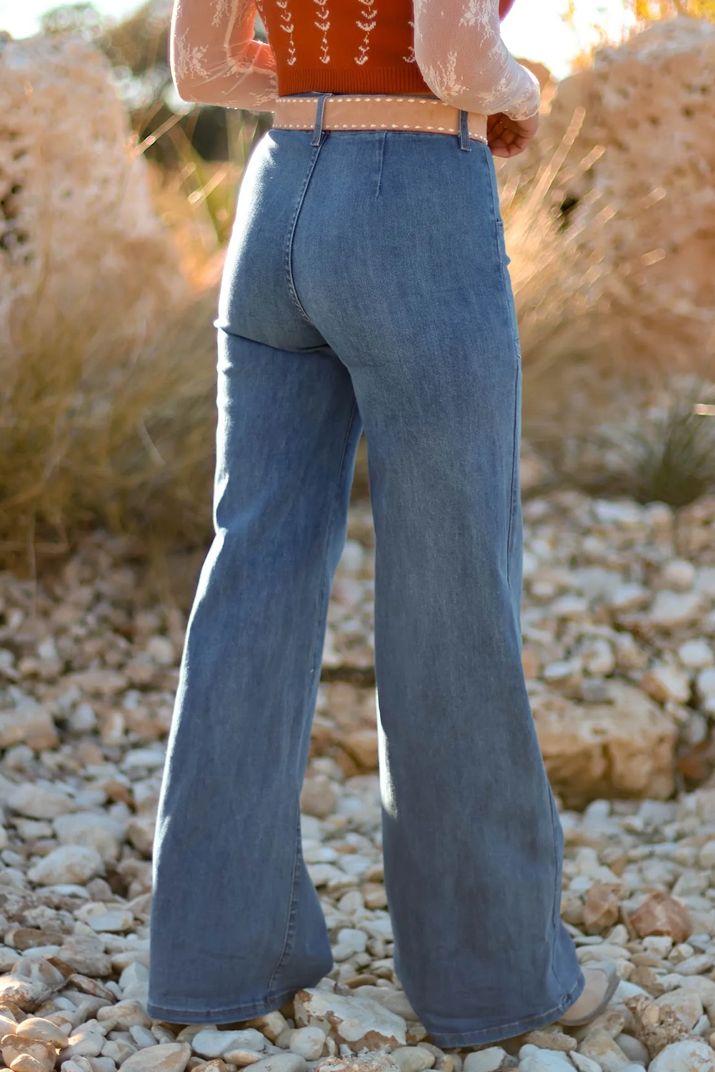 ‘Andrea’ Bareback High Waist Wide Leg Jeans
