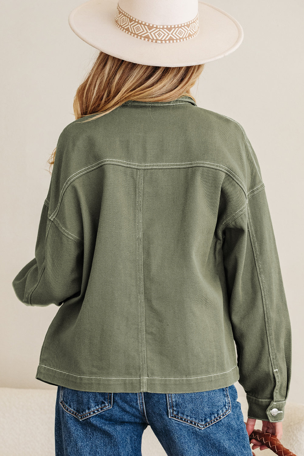 Faded Green Patched Boyfriend Denim Jacket