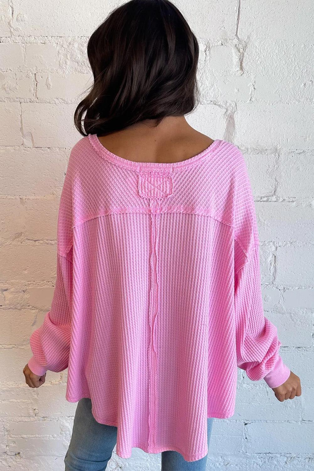 Pink Waffle Knit Exposed Seam Top