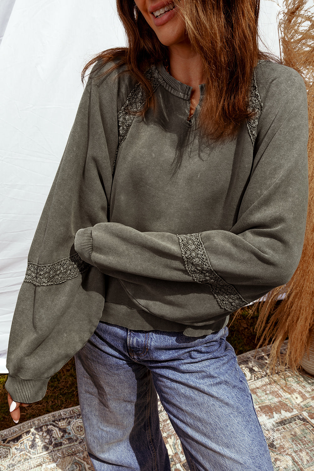 Green Lace Mineral Wash Sweatshirt