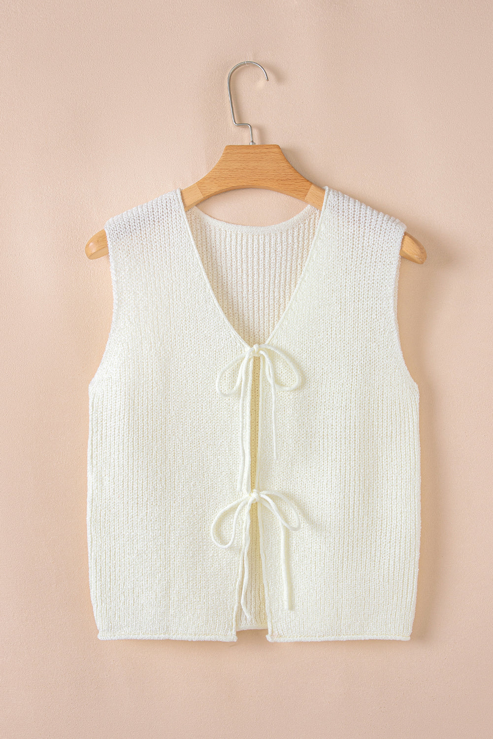 Beige Tie Front V Neck Sweater Vest