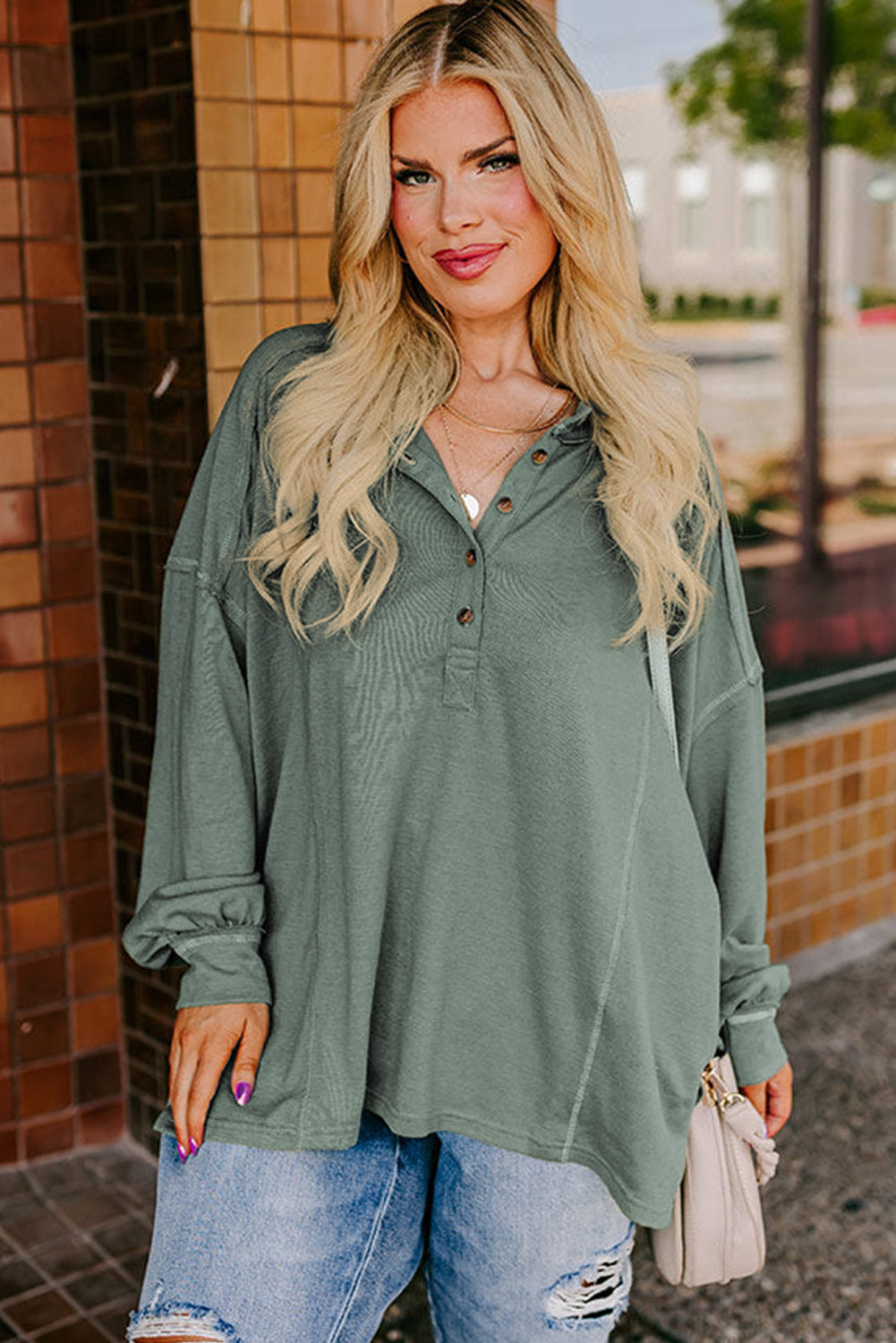 Seagrass Plus Size Exposed Seam Top