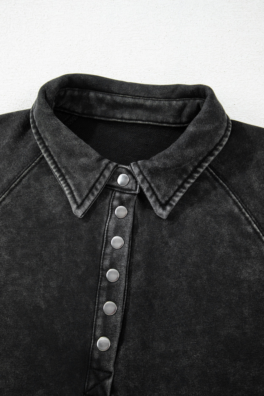 Black Solid Snap Sweatshirt