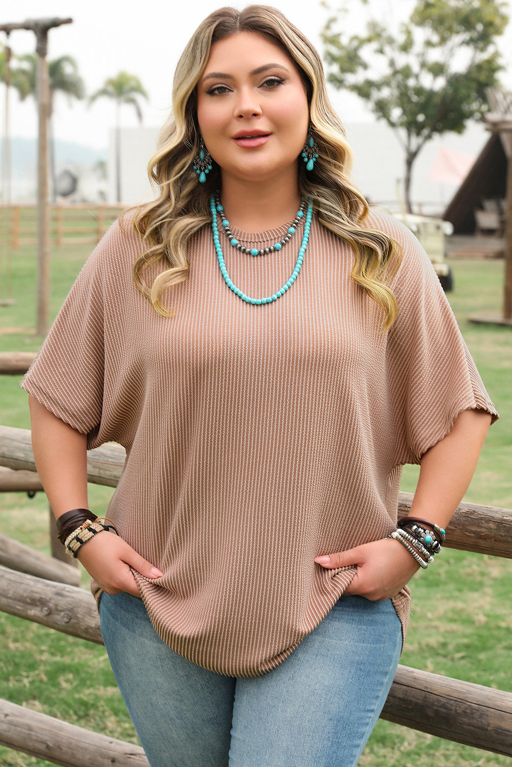 Smoke Orange Ribbed Plus Size Knit T Shirt